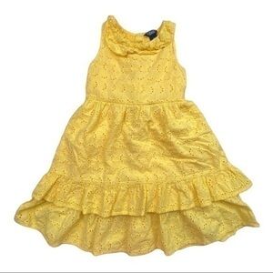 CHAPS Ruffle Dress Girls Size 5 Yellow Eyelet Lace Overlay Sleeveless Easter